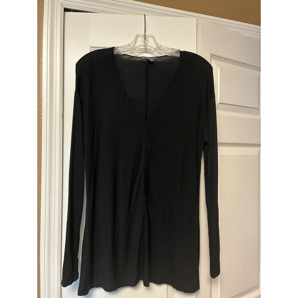 Vince Black Long Sleeve V Neck Jersey Tunic Shirt Size Small Lightweight